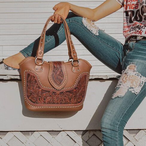 Montana West Western Tote Bags for Women Tooled Shoulder Ladies Top Handle Handbag in Kuwait