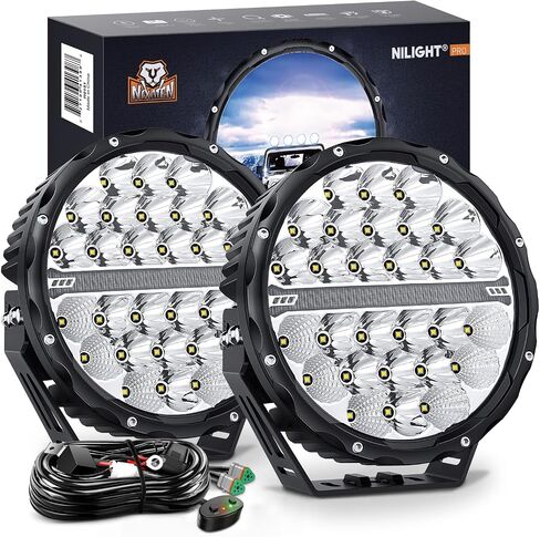 Nilight 9 Inch Round Offroad LED Driving Lights with DRL 2PCS 140W 15560LM IP68 Spot Flood Combo Work Light with 12AWG DT Connector Wiring Harness Kit for 4x4 Jeep Truck ATV UTV SUV in Saudi Arabia