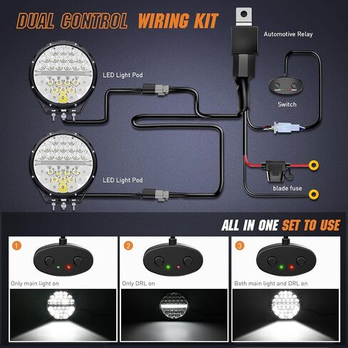 Nilight 9 Inch Round Offroad LED Driving Lights with DRL 2PCS 140W 15560LM IP68 Spot Flood Combo Work Light with 12AWG DT Connector Wiring Harness Kit for 4x4 Jeep Truck ATV UTV SUV in Saudi Arabia
