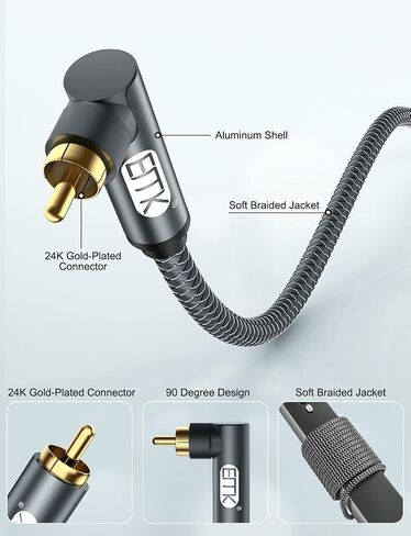 كابل مضخم الصوت EMK كبل محوري رقمي مزدوج محمي مع موصلات RCA إلى RCA مطلية بالذهب وكابل SPDIF (1.5 قدم/0.5 متر، RCA محوري ذكر إلى ذكر، فضي) in Kuwait