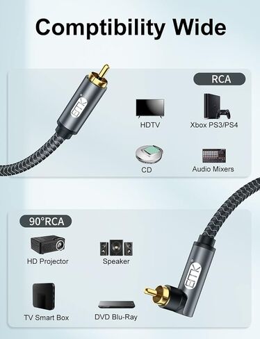 كابل مضخم الصوت EMK كبل محوري رقمي مزدوج محمي مع موصلات RCA إلى RCA مطلية بالذهب وكابل SPDIF (1.5 قدم/0.5 متر، RCA محوري ذكر إلى ذكر، فضي) in Kuwait