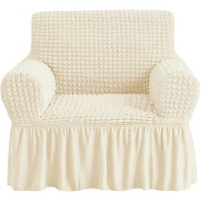 NICEEC Loveseat Slipcover Khaki Loveseat Cover 1 Piece Easy Fitted Sofa Couch Covers Universal High Stretch Durable Furniture Protector Love Seat with Skirt Country Style (2 Seater Double Khaki)