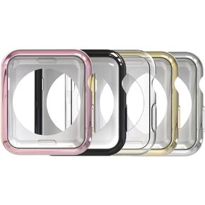 Simpeak 5 Pack Case Compatible with Apple Watch 44mm Series 6/5 /4 /SE, Slim, Transparent, Black, Rose Pink, Rose Gold, Silver