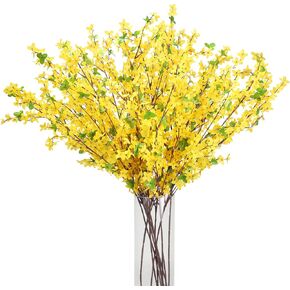 10PCS 34.65'' Artificial Forsythia Branches Yellow Flowers Fake Forsythia Blossom Long Stems Fake Winter Jasmine Cemetery Flowers for Home Table Wedding Graveyard Indoor Outdoor Decor