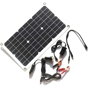 20W 18v Semi Flexible Solar Panel Monocrystalline Cell, Dual USB, Alligator Clips, DC for Car Yacht Led Light RV 12v Battery Boat Outdoor Charger