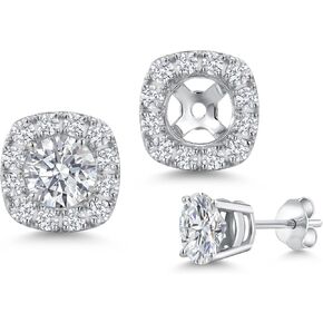 Gem Stone King 14K White Gold White Lab Grown Diamond Removable Earrings Jackets For Women | 1.24 Cttw | Gemstone April Birthstone | E-F Color | VVS-VS Clarity | Round 5MM