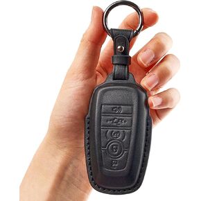 Car Key Fob Cover Case Leather 5 Buttons with Keychain Key shell Compatible with Ford F150 Bronco Explorer Mustang Expedition Edge Fusion F250 F350 F450 F550 2022 2021 2020 2019 Brown