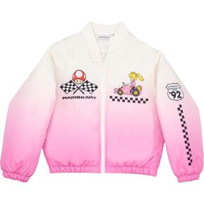 Nintendo Mariokart Princess Peach Girls Varsity Bomber Jacket - Zip-Up Casual Graphic Print Jacket for Kids