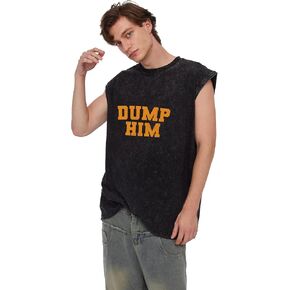 Y2K Graphic Tank Tops - Dump Him Sleeveless Acid Wash Round Neck Tank Running Gym Loose Fit Tee