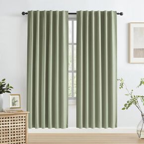 KEQIAOSUOCAI Blackout Linen Curtains for Bedroom Doorway Thermal Insulated Back Tab Pocket Textured Long Drapes for Living Room/French Door 50 x 80 Inch, 2 Panels Set,Light Sage Green