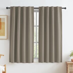 KEQIAOSUOCAI Faux Linen Short Bedroom Blackout Curtains 45 Inch Length Small Short Curtains Back Tab Pocket Full Light Blocking Drapes 34 Inch Wides x 45 Inch Long 2 PCs Taupe Tan
