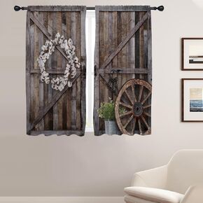 Coxila مزرعة نافذة الستائر لغرفة النوم 42 × 63 بوصة قضيب جيب ريفي الحظيرة باب الخشب الخشبي الغربي خمر البلد مزرعة منزل غرفة المعيشة العلاج مجموعة من 2 لوحات الستار الستائر in Kuwait