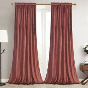 Roslynwood Living Room Velvet Curtains for Window - Energy Efficient & Noise Reducing Thermal Insulated Rod Pocket Room Darkening Drapes/Draperies, Brick Dust, W52 x L63, 2 Panels