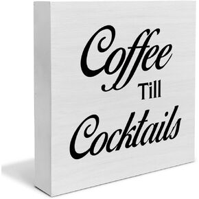 Country Coffee Till Cocktails Wood Box Sign Decor Desk Sign Coffee Lover Wooden Box Block Sign Rustic Home Kitchen Shelf Tabletop Wall Decoration
