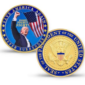 Donald Trump Coin, President Donald Trump Coin 2024 Collection, Never Surrender-Save America Again Challenge Coin, Limited Edition Collectible Presidential Memorabilia