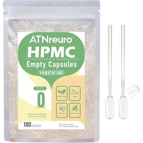 Size 0 Empty Vegan Capsules with 2 Micro Spoons - 100 Count Empty Vegetarian Capsules - Empty Pill Capsules for Powders Supplements