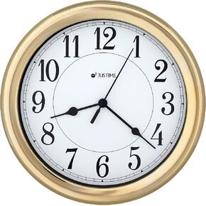 ISHIWA 8.5 Inch Simply High-end Plastic Decorative Wall Clock, Water Resistant, Special for Small Space, Office, Boats, RV (W86009 Gold-Plated)