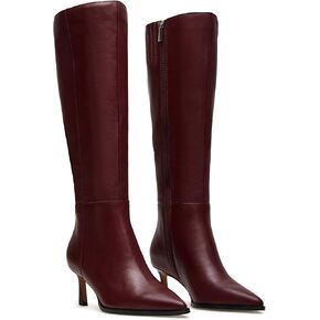 Black Kitten Heel Knee High Boots for Women Pointed Toe Tall Boots Slouch Dressy Stiletto Long Fall Boots