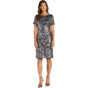 R&M Richards Knee Length Sequined Evening Gown