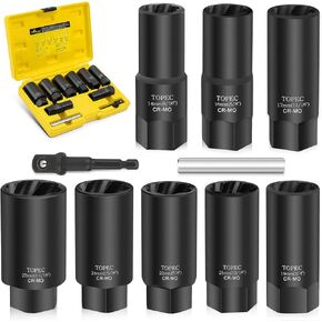 TOPEC 10PCS Deep Lug Nut Remover Heavy Duty, 1/2" Drive Impact Wheel Lock Removal Kit, Spiral Type Lug Nut Removal Tool for Removing Stripped, Broken, Damaged, Rounded Bolts, Nuts & Screws