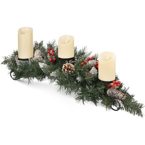 Christmas Table Centerpieces with 3 Flameless LED Candles, Christmas Candle Holders,Upgraded Christmas Tabletop Poinsettia Centerpiece Holiday Candelabrum for Home Party Table Mantel Decorations
