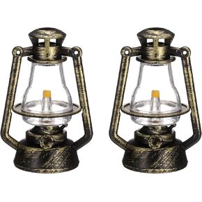 Dollhouse Miniature Lantern, 2.76" Height, Plastic Mini Vintage Hanging Kerosene Lamp Bronze - (Applications: for Micro Landscape Ornament Plants Pot Garden Dollhouse), 2 - Pieces