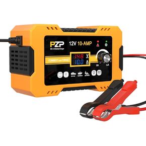 12V Automatic Car Battery Charger Maintainer, 0 to 10A Smart Arbitrarily Adjustable Battery Trickle Charger, Battery Desulfator with Repair, Winter Mode, Suitable for AGM GEL Deep Cycle Lawnmower
