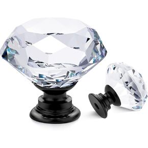 Ravinte 5 Pack Crystal Knobs for Dresser Drawers Glass Cabinet Knobs Diamond Shaped Drawer Knobs - 30 mm Knobs with Black Base