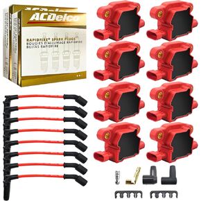 MAS Ignition Coils + ACDelco Platinum spark plugs + wires Replacement for Cadillac Chevy GMC Pontiac G8 Grand Prix H3 Tahoe Yukon Silverado Impala Trailblazer Avalanche 4.8L 5.3L 6.0L
