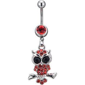 FUTIMELY Owl Crystal Rhinestone Belly Button Ring Dainty Animal Belly Button Nail Body Owl Dangle Belly Button Ring Piercing Body Art Jewelry for Women