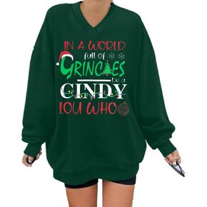 سويت شيرت MNLYBABY لعيد الميلاد للسيدات، سويت شيرت كبير الحجم برقبة على شكل حرف V Be A Cindy Lou Who