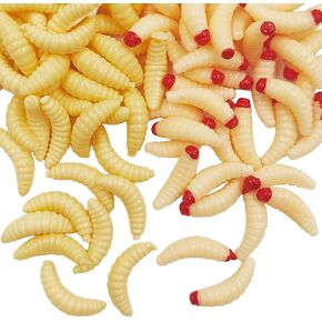 100 Pcs Bass Fake Worms for Fishing, 1Inch, Fishing Lures Rubber Worms, Realistic Fishing Lure, Soft Maggots Baits Bread Worm, Plastic False Wax Worm for Freshwater Ice Lure Fishing