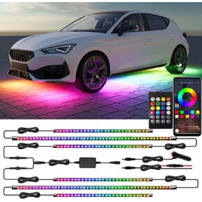 Underglow Car Lights, 6 pcs RGB-IC Smart LED Lights with APP Control and Remote Control, Dream Color Chasing DIY Music Mode, Underglow Kit for Car, SUVs, Trucks (Dream Color)