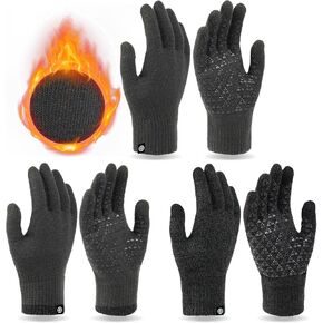 3 Pairs Winter Gloves for Women Men Touch Screen Elastic Knit Thermal Anti-slip Gloves for Cold Weather