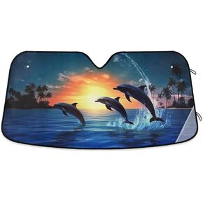 xigua Windshield Sunshade for Front Window, Blue Lisht Sea Moon Dolphins Folding Car Sun Shield Shade Visor Cover Reflective UV Rays Protector Keep Vehicle Cool for Car Truck & SUV 55"x27.6"