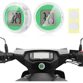 2 PCS Mini Motorcycle Clocks, Waterproof Stick-On 1.1" Diameter Motorbike Digital Clock, Handlebar Clock Watch Dashboard Clock for Most Vehicle, Motorcycle Accessories (Black)