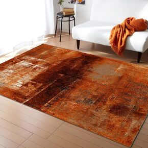 Rectangular Area Rug for Living Room, Bedroom, Burnt Orange Non-Slip Residential Carpet, Kitchen Rugs, Modern Abstract Geometric Art Oil Painted Floor Mat with Rubber Backing 2' x 3'