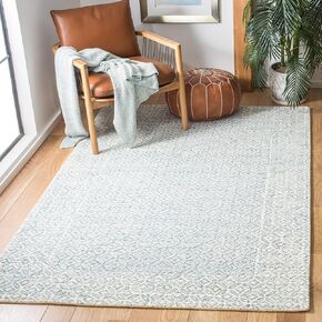 SAFAVIEH Abstract Collection Area Rug - 5' x 8', Blue & Ivory, Handmade Wool, Ideal for High Traffic Areas in Living Room, Bedroom (ABT342N)
