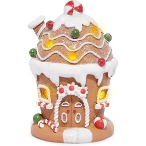 Hodao Christmas Decorations Gingerbread House Decor with Ice Cream Design Battery-Powered (2 AAA), Christmas Village Houses 4.9" H Resin Holiday Display for Indoor Home Decor (Ice Cream 4.9"-1)
