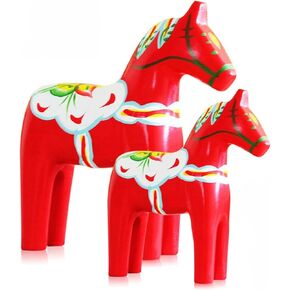 Piece Wooden Dala Horse Figurine Swedish National Style Wood Ornaments Statue Handcraft Sweden Style Dala Horse House Decoration (Red)