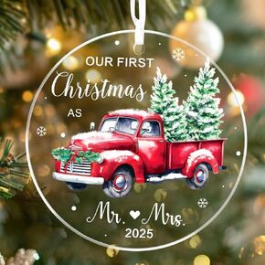 First Christmas Married Ornament 2025 Wedding Gifts for Newlyweds - Just Married Gifts Bridal Gifts Bridal Shower Gifts Couples Gifts 2025 Mr and Mrs Gifts Acrylic Ornaments