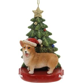 Corgi Wearing Santa Hat with Christmas Tree Ornament C7954CO New
