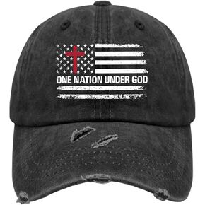 One Nation Under God Hats for Womens Washed Distressed Baseball Caps Vintage Washed Ball Cap Fitted, Allblack