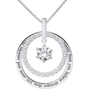ALOV Jewelry Sterling Silver "You are braver than you believe stronger than you seem and smarter than you think" Cubic Zirconia Pendant Necklace