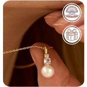 14K Gold Pearl Necklace with Diamond, Minimalist Necklace, Bridal Necklace, Wedding Necklace, Bridesmaid Gift, Birthday Gift