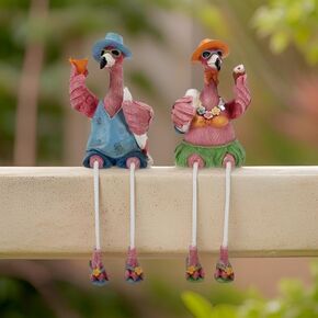 مجموعة Bridge Collection مقاس 8 بوصات فلامنغو للزوجين - مجموعة من قطعتين - ديكور طيور النحام الصيفي - جليسات رف ممتعة - ديكور فلامنغو وردي - هدية فلامنغو للأصدقاء - جليسات رف مبتكرة بأرجل متدلية in Kuwait