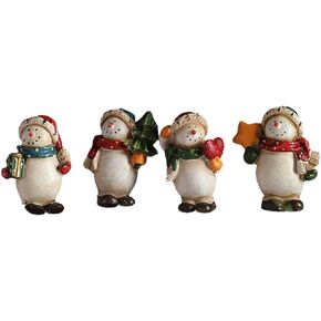 4pcs Christmas Snowman Ornament Mini Snowman Figurines Resin Snowman Sculpture Miniature Table Decoration for Christmas Party Decor - A