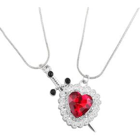 Heart and Sword Necklace for Couples Heart and Sword Couple Necklace Red Crystal Heart Necklace Gold Sword Necklace Matching Couple Necklaces Couple Jewelry Valentines Day Gifts for Her