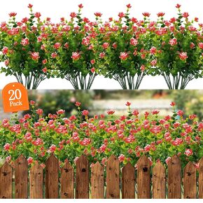 Outdoor Artificial Flowers UV Resistant, 20 Bundles Fake Realistic Floral Greenery Plants for Outside Porch, Window Boxes, Garden, Yard, Inside Home Table Decor, White