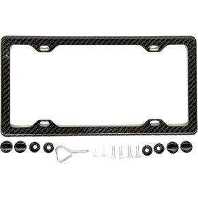 100% Real 3k Twill Weave Carbon Fiber Car License Plate Frame, 4 Holes, UV Protection, Front Rear Universal Man Woman Fit USA Canada Mexico Standard Size tag Holder (RED)